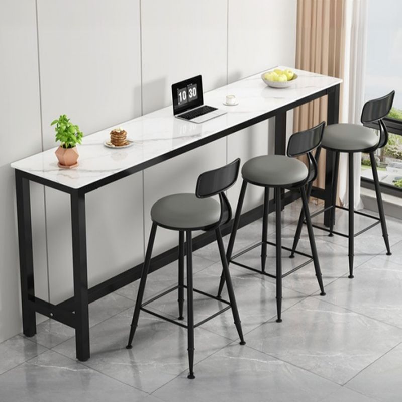 Modern Rectangular Quartz Pub Table with Trestle Base in White and Leg Rest