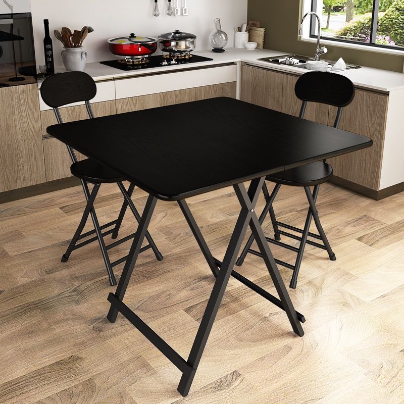 Panel Wood Dining Table with Crossed Legs, No Extra Durability, Foldable Square Top for 2-seater