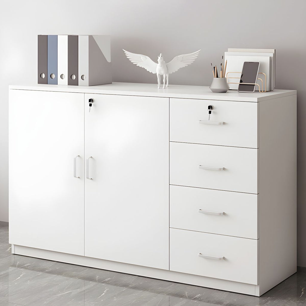 Modern Cabinet Wood Lateral Adjustable Storage Shelves and Locking Drawers File Cabinet