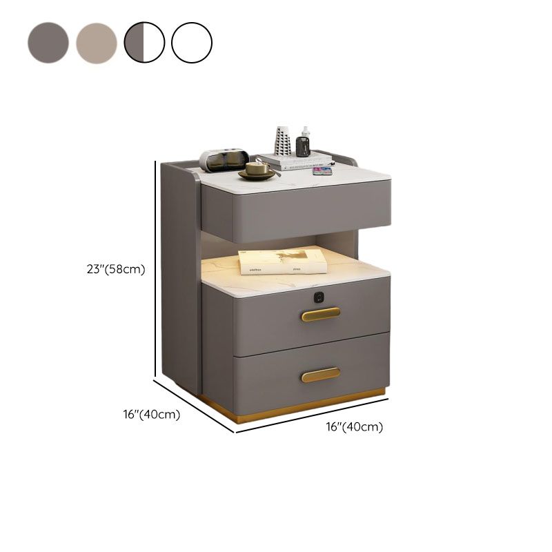 Modish Glass Nightstand With Drawer Organization Featuring Illuminating Lighting