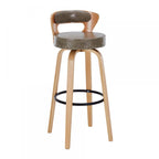 Casual Rawhide Bar Stools in Light Gray/Cream/Amber Color with Back, Turned Swivel, Round Top, and Leg Rest
