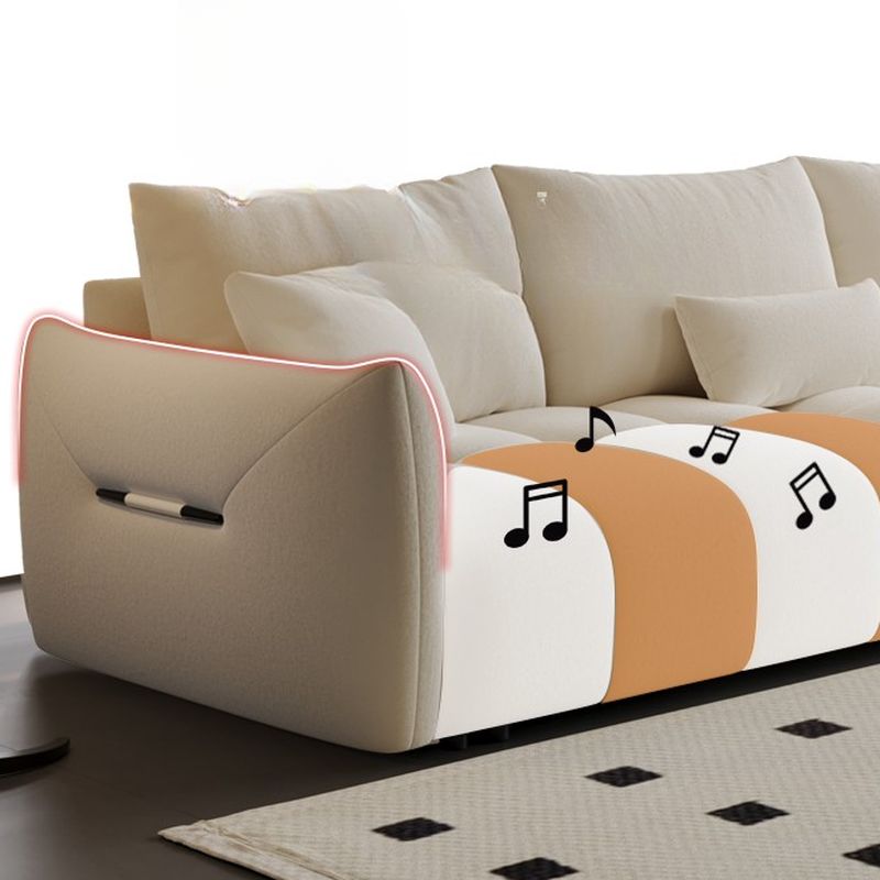 Modish Solid Color Scratch-durable Standard Sofa in Midnight Black/Mocha/Off-White, Seats 3 with 3 Pillows