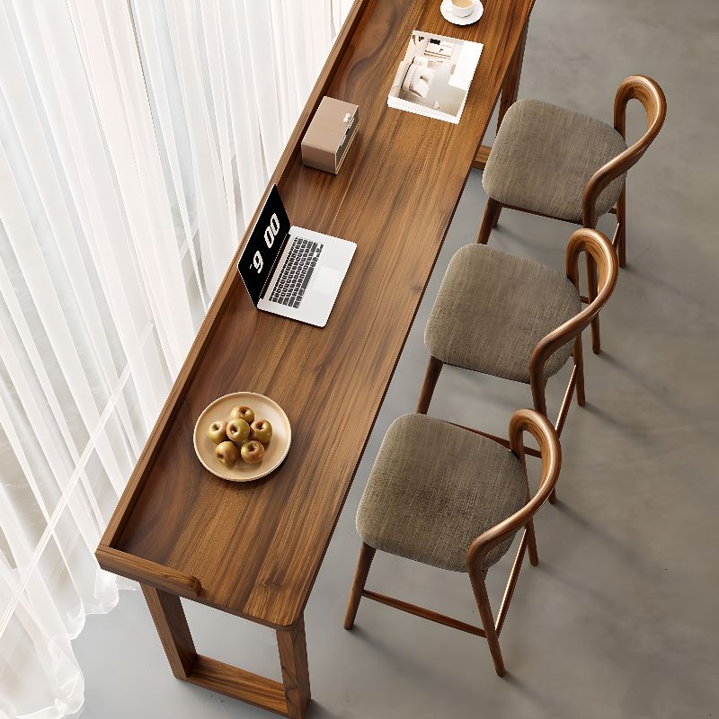 Minimalist Pub Table with Pine Wood Top and Sled Base in Auburn Rectangle Shape