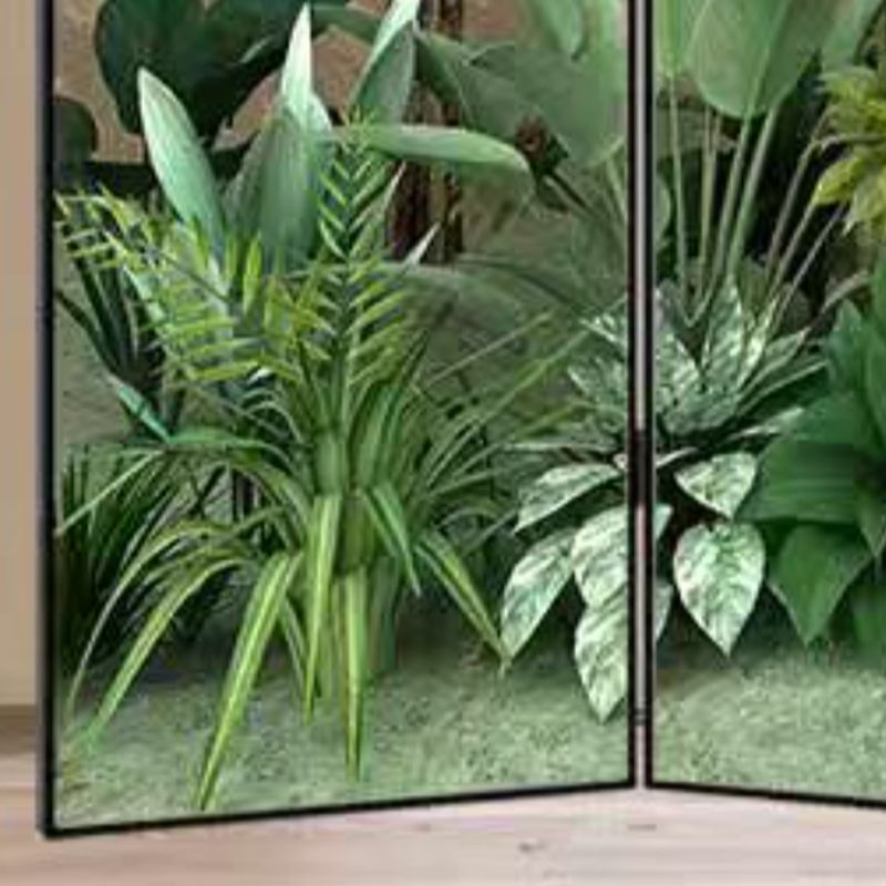 Indoor Opaque Collapsible Natural Wood Room Screen with 3 Panels, Double Sided Print, and Freestanding Design
