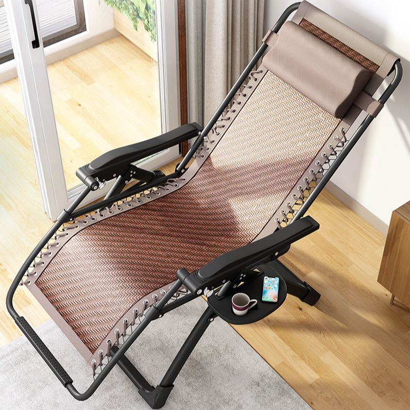 Solid Color Arm Recliner in Midnight Black/Tan with Space-saving Alloy Frame, Standard Base, Cupholder, and Removable Back