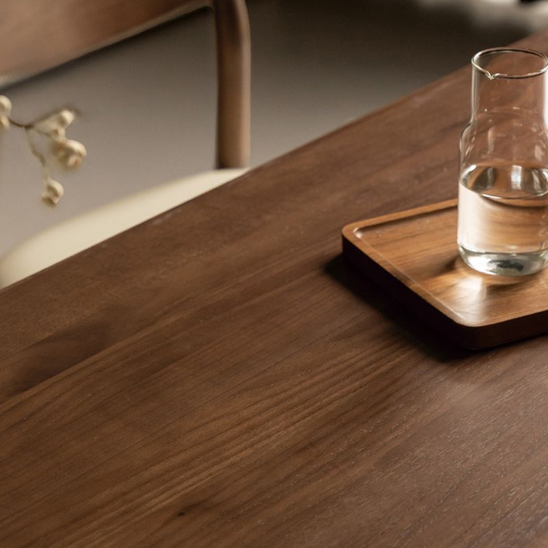 Tan Modish Rectangular Dining Table with Natural Wood Top and Fixed Table Mechanism