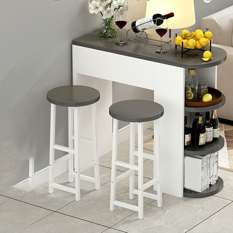 Contemporary Living Room Wood Bar Set with Storage and Backless Seating