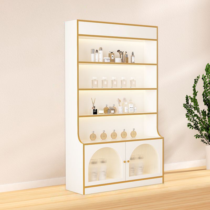Fitted Detached Ground Display Stand in Wood with 5 Shelves, Locker and Open-air Storage in a Trendy Style