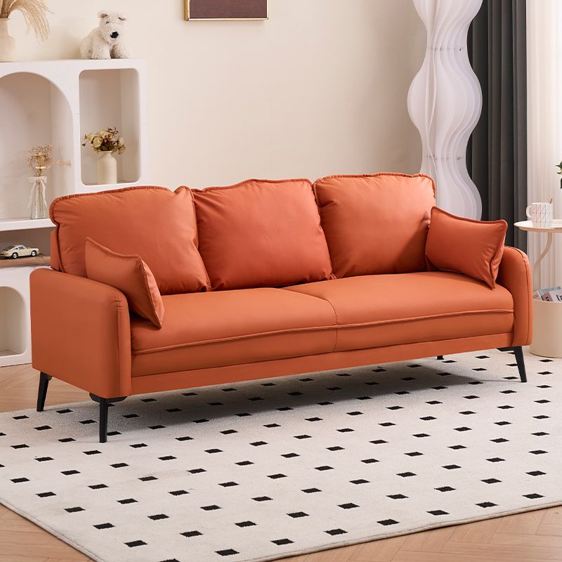 Simple Off-White/Amber Color/Gray Stain Resistant Solid Color Synthetic Leather Floor Sofa with 2 Pillows for 3-seater