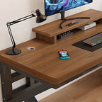 Black/Chalk Rectangular Metal Table with Cable Management and Rust Resistant Twin Support Base Featuring Rounded Corners