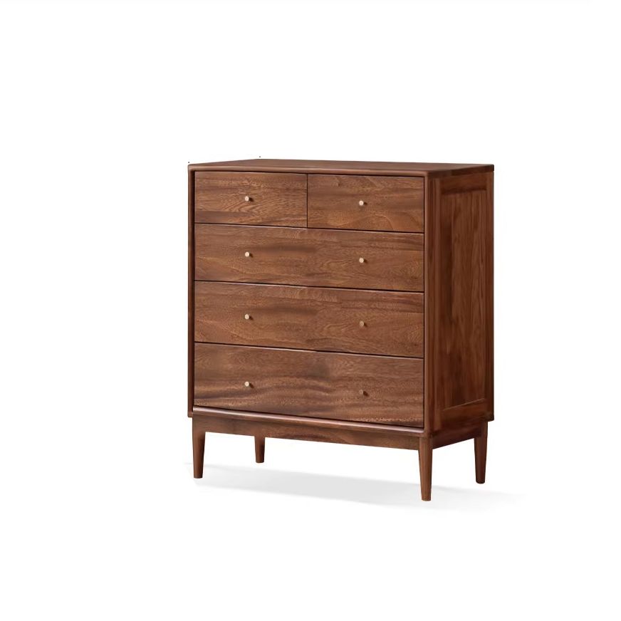 Trendy Walnut Wood Console Dresser/Semainier with 5 Drawers in Horizontal/Vertical Orientation