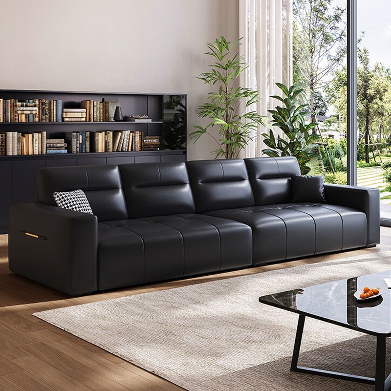 Modish Solid Color Stain Resistant Standard Sofa/Loveseat in Black with Arm, 5 Person/4-seater/3-seater, and 2 Pillows