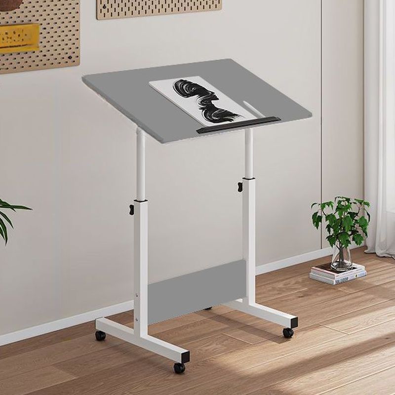 Casual Engineered Wood 1 Tier Adjustable Height Laptop Cart with Casters, Stand Vertical Installation