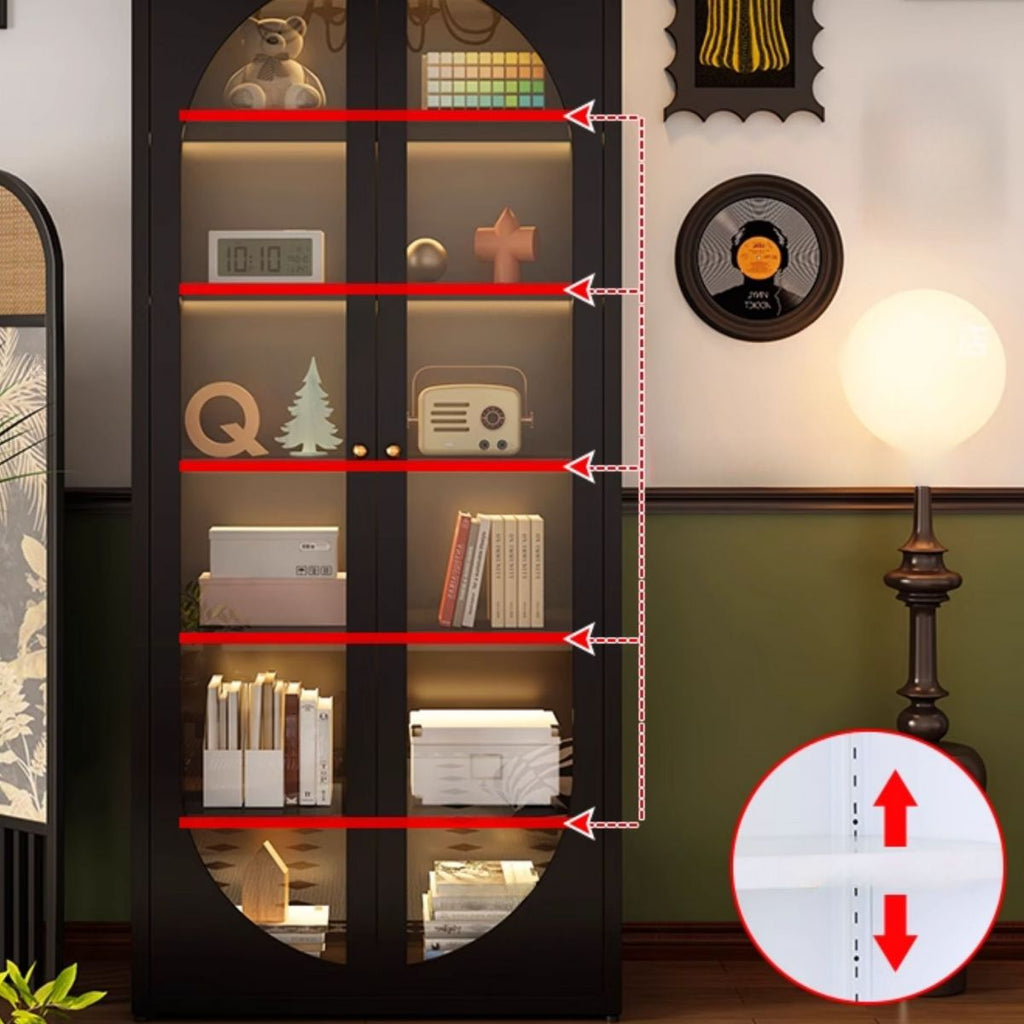 Midnight Black Vertical Organizing Shelf with 2 Cabinets and 6-Shelf in Steel, Closed Back