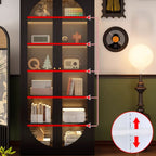 Midnight Black Vertical Organizing Shelf with 2 Cabinets and 6-Shelf in Steel, Closed Back