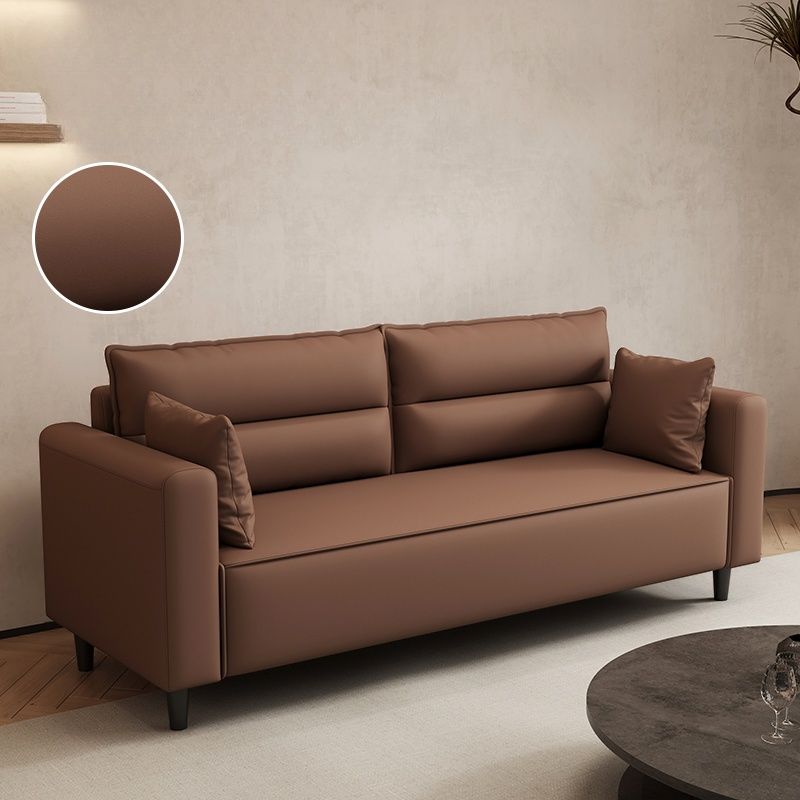 Contemporary Modern Solid Color Stain Resistant Sofa/Loveseat in Pu Leather, Olive Green/Mocha/Amber Color, Seats 3/2-seater with 2 Pillows