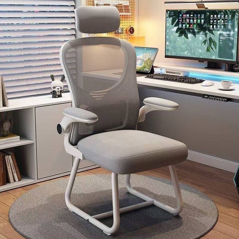 Simple Ergonomic Office Chairs with Upholstered Midnight Black/Light Gray Armrest and Lumbar Support, Featuring Flip-Up Armrest