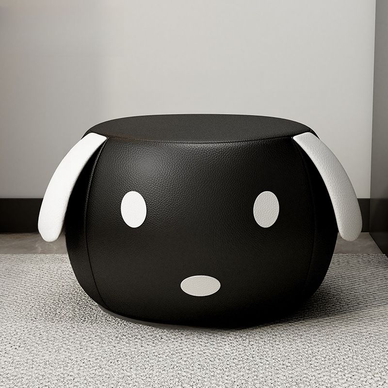 Trendy Circular Solid Color Standard Ottoman in Peony/Butter Color/Light Blue Leatherette