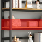Contemporary Metal Display Stand with Wooden Shelves and Open Storage