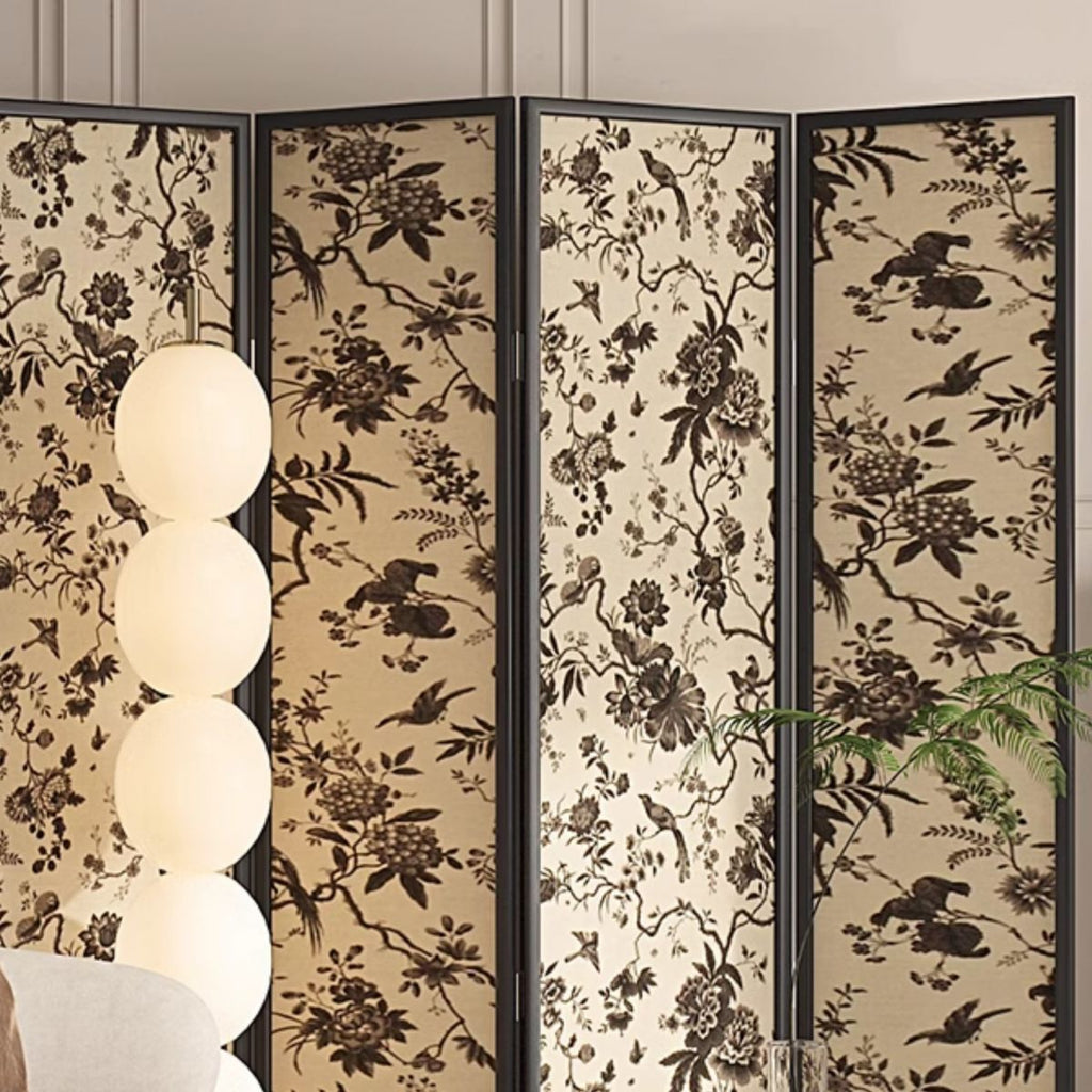 Ink Opaque Fold-up Screen Divider with Natural Wood Frame, 4 Panels, Double Sided Print, and Independent Design