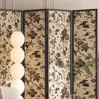 Ink Opaque Fold-up Screen Divider with Natural Wood Frame, 4 Panels, Double Sided Print, and Independent Design