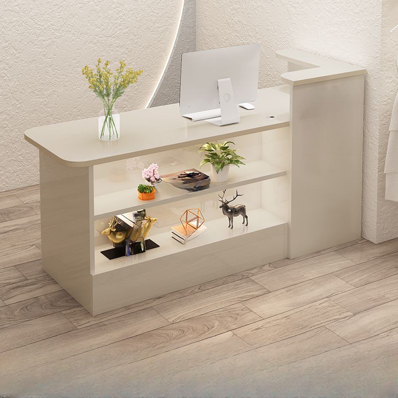 Rectangular Reception Desk with Locker, Locking Drawer, Cable Management, Filing Cabinet, and Manufactured Wood Top