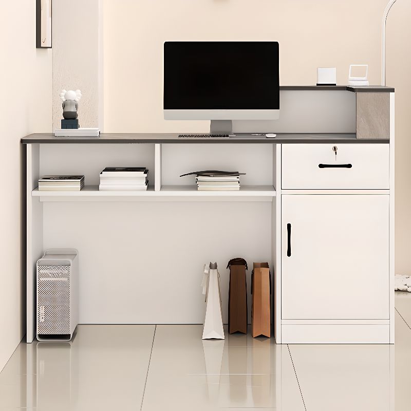 Rectangle Manufactured Wood Top Reception Desk with Locker, Hutch & Cable Management
