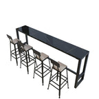 Rectangular Modern Stone Top Bar Table Set with Trestle Base and Backrest Barstools