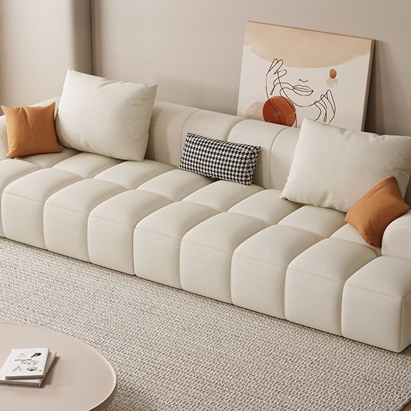 Flannel Sofa in Gray/Olive Green/Off-White with 4 Pillows