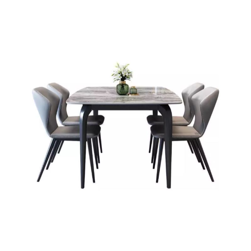 Simplistic Rectangular Dining Table with Gray Slate Top and Fixed Table Mechanism