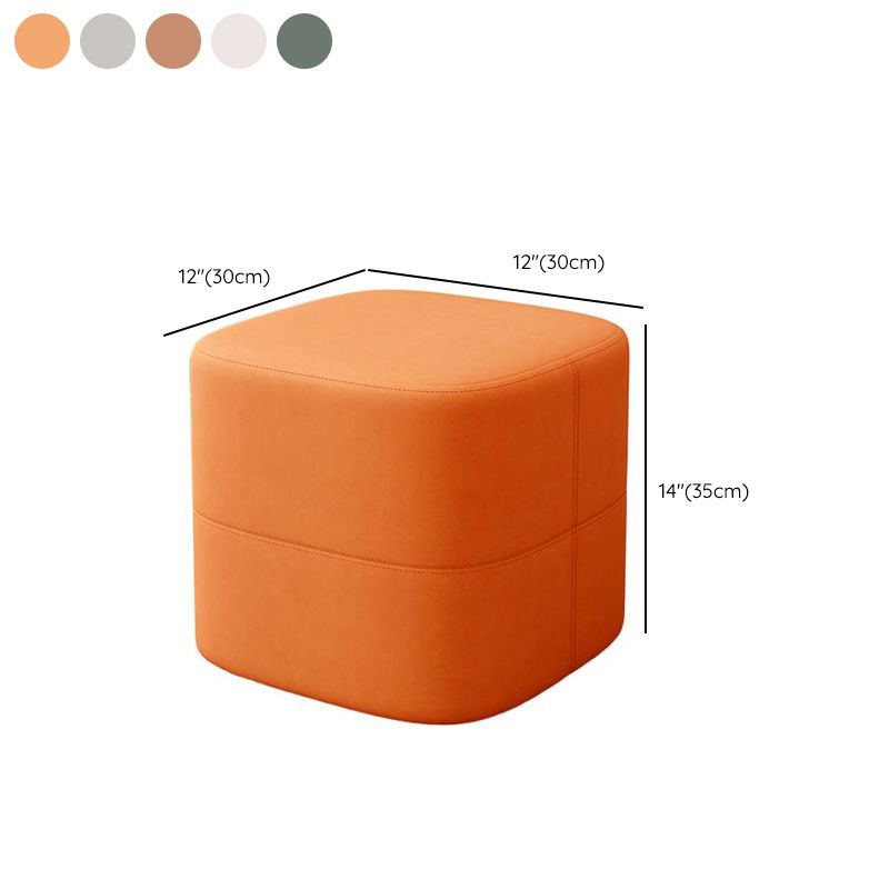 Trendy Square Solid Color Standard Ottoman with Leatherette Upholstery in Chalk/Sage/Caramel