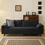 Contemporary Modern Solid Color Scratch-durable Loveseat in Midnight Black/Light Brown/Off-White, 2-seater with 1 Pillow