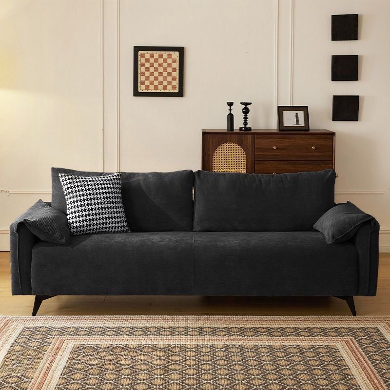 Contemporary Modern Solid Color Scratch-durable Loveseat in Midnight Black/Light Brown/Off-White, 2-seater with 1 Pillow