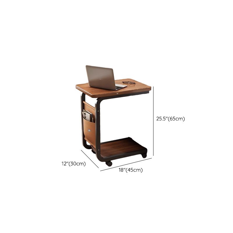 Contemporary C Shaped Engineered Wood Chairside Table, Black/Chalk/Brown Rectangle Top, Table Only