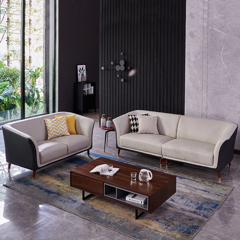 Contemporary Modern Solid Color Water Resistant Standard Sofa in Off-White 4-seater/for 3 with 2 Pillows