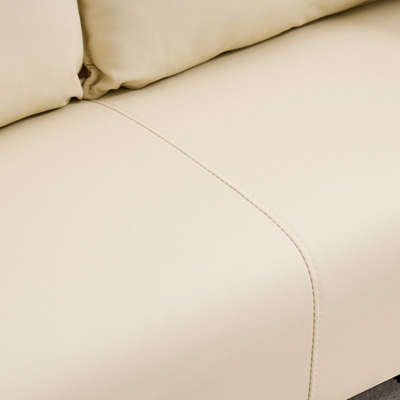 Simple Off-White/Amber Color/Gray Stain Resistant Solid Color Synthetic Leather Floor Sofa with 2 Pillows for 3-seater