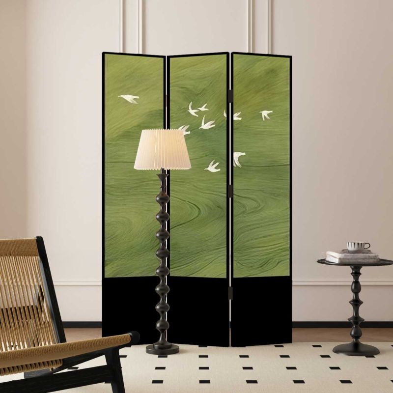 Screen Divider in Lime Green with Opaque Light Filtration, Fold-up Design, Natural Wood Frame, Available in 3/5/4 Panels, Double Sided Print, Independent