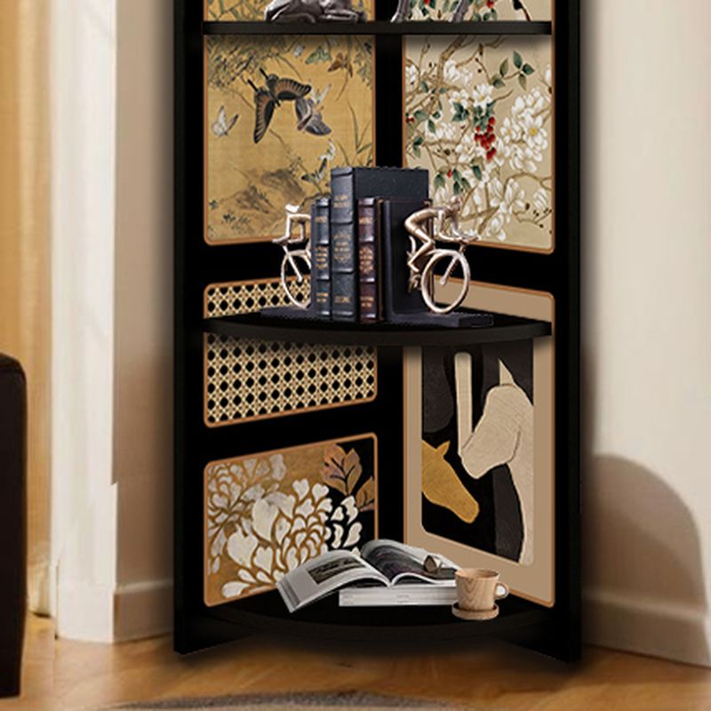Modern Simple Style Nook Decorative Cabinet with 3/4 Exterior Shelves, Lumber Countertop in Matte Black
