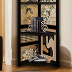 Modern Simple Style Nook Decorative Cabinet with 3/4 Exterior Shelves, Lumber Countertop in Matte Black