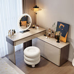 Modish Large Makeup Vanity with Natural Wood Table Top and 8/5 Drawers