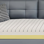 Modish Solid Color Stain Resistant Standard Sofa in Light Gray, Seats 5/4/3 with Receptacle and 2 Pillows