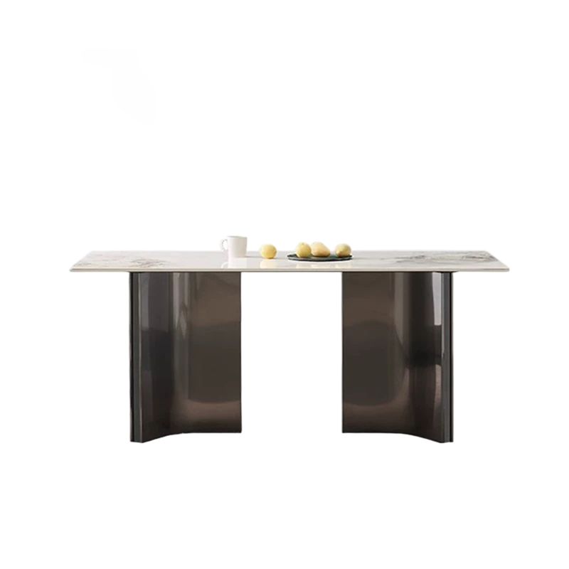 Simplistic Rectangular Dining Table with White Slate Top and Fixed Table