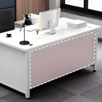 Cocoa/Chalk Rectangular Metal Desk with Warp Resistant Twin Support Base, Cable Management, CPU Storage, and Front Splash