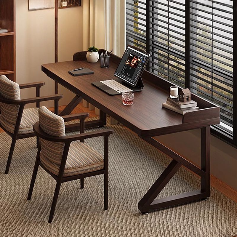 Casual Writing Desk with Easy Assembly, Scratch-proof Sleigh Base in Sepia Pine Wood with Baffle