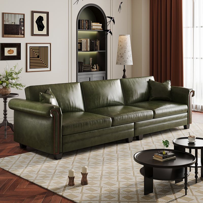 Drawing Room Standard Sofa in Pu Leather with Black/Olive Green/Mocha Upholstery and Armrest