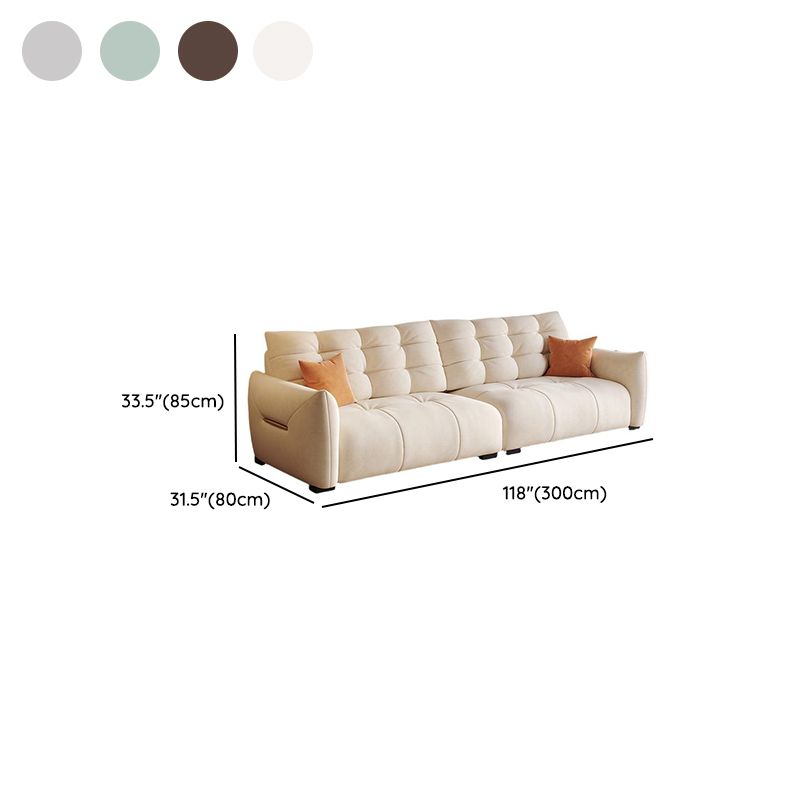 Contemporary Modern Solid Color Scratch-durable Sofa in Flannel with Gray/Olive Green/Mocha Upholstery, Seats 5/4 with 2 Pillows