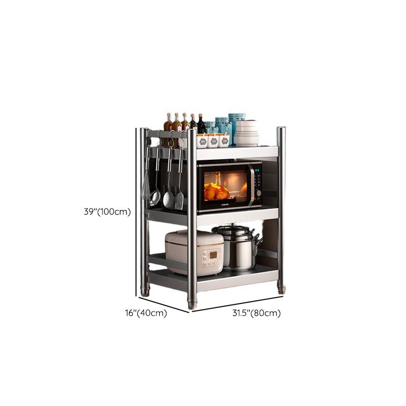 Metallic Minimalist Food Rack with Shelves in Stainless Steel, Detached Installation