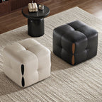 Modish Rectangle/Square Solid Color Standard Ottoman in Genuine Leather with Grey/Chalk/Caramel Upholstery and Button-tufted Finish