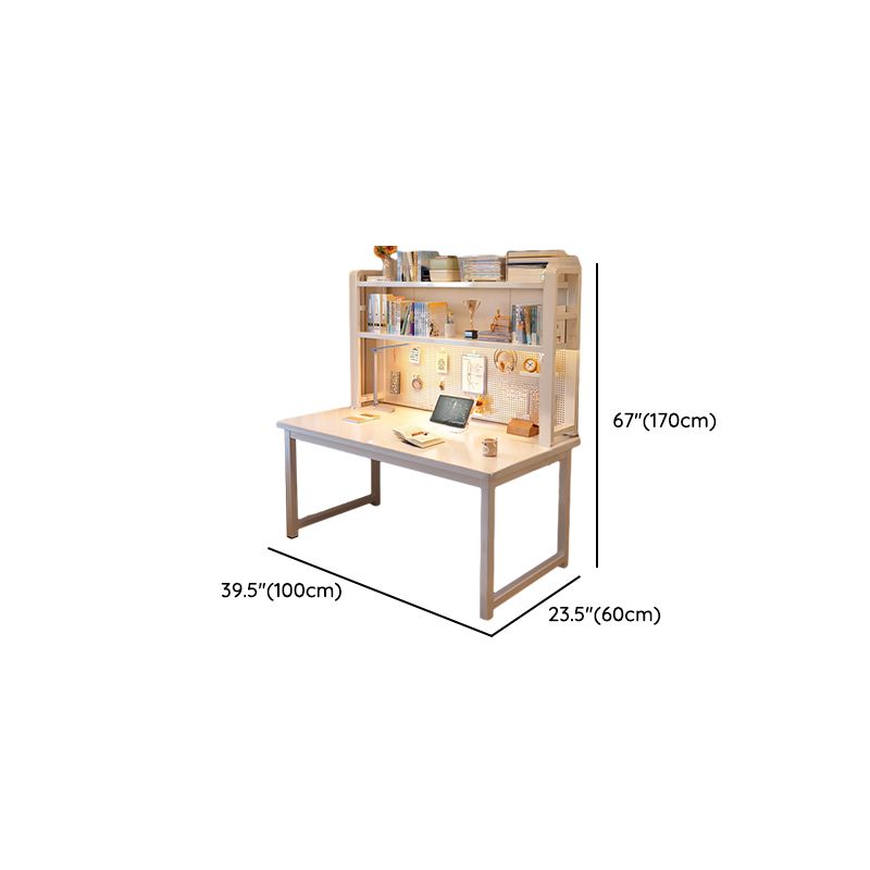 Modern Rectangular Laminate Writing Table with Chalk/Unfinished Color Drawers, Exterior Shelf, and Hutch