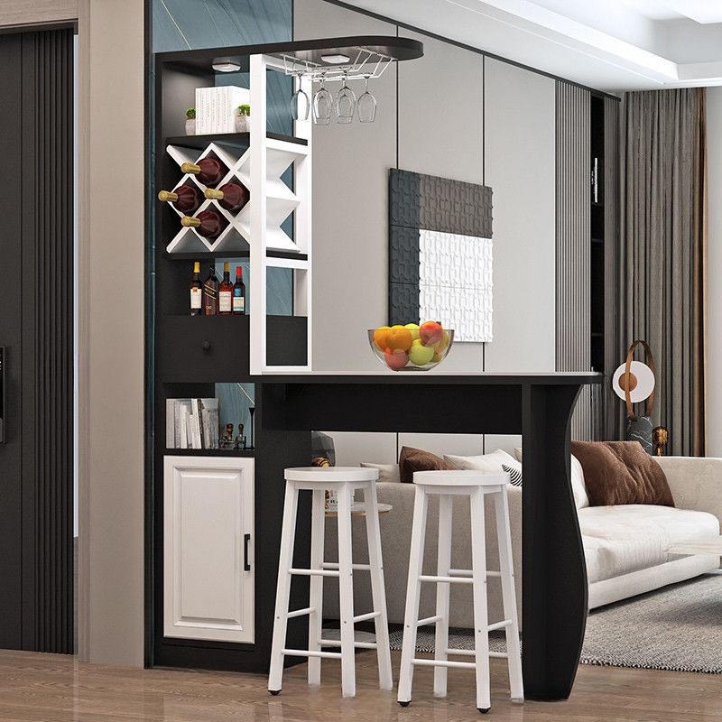 Simplistic Pub Table with Composite Wood Top and Unmovable Pedestal, White Container Storage, Rectangle Shape